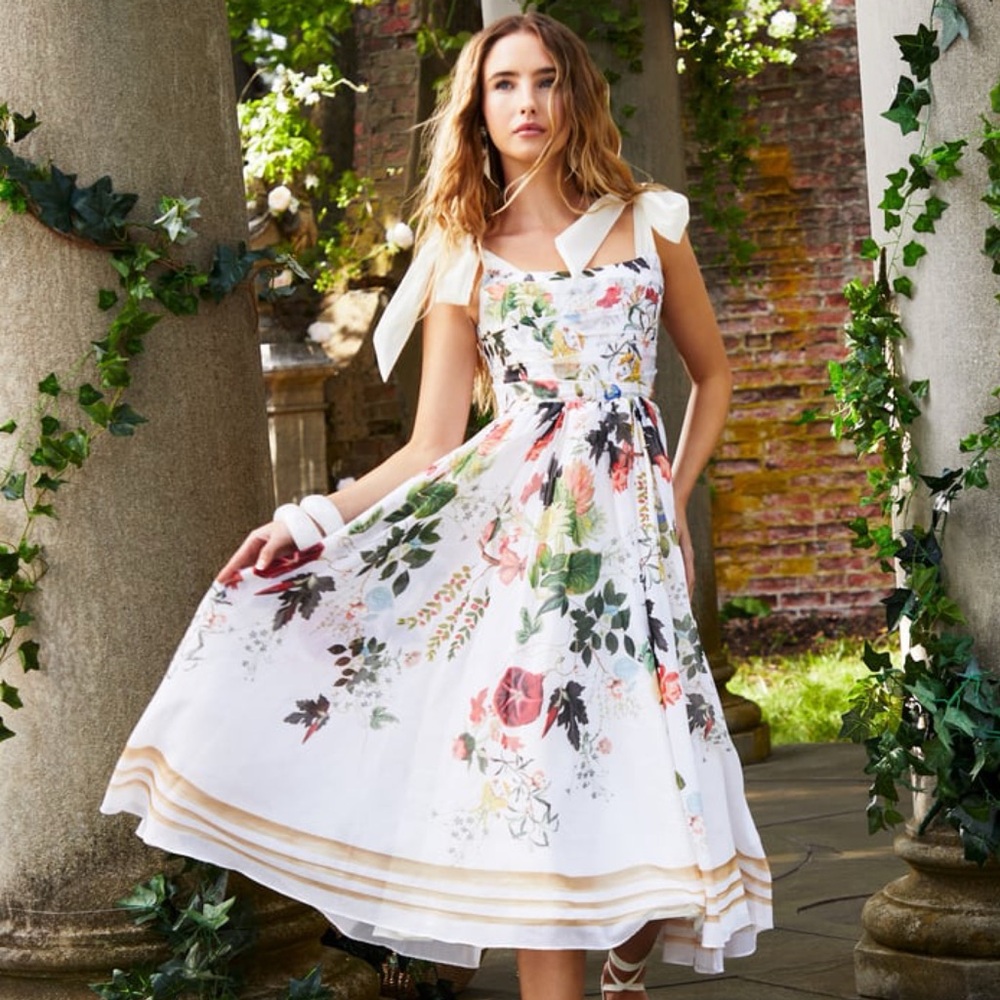 Alice + Olivia Floral Haven Midi Dress - Cream and Multicolor